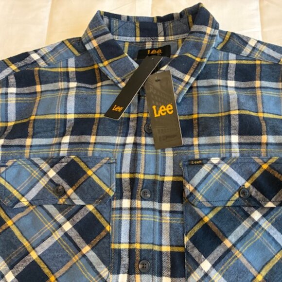 Lee Worker Flannel Shirt Relaxed Fit Long Sleeve Button Up Blue Plaid NEW 3XL - Picture 2 of 3